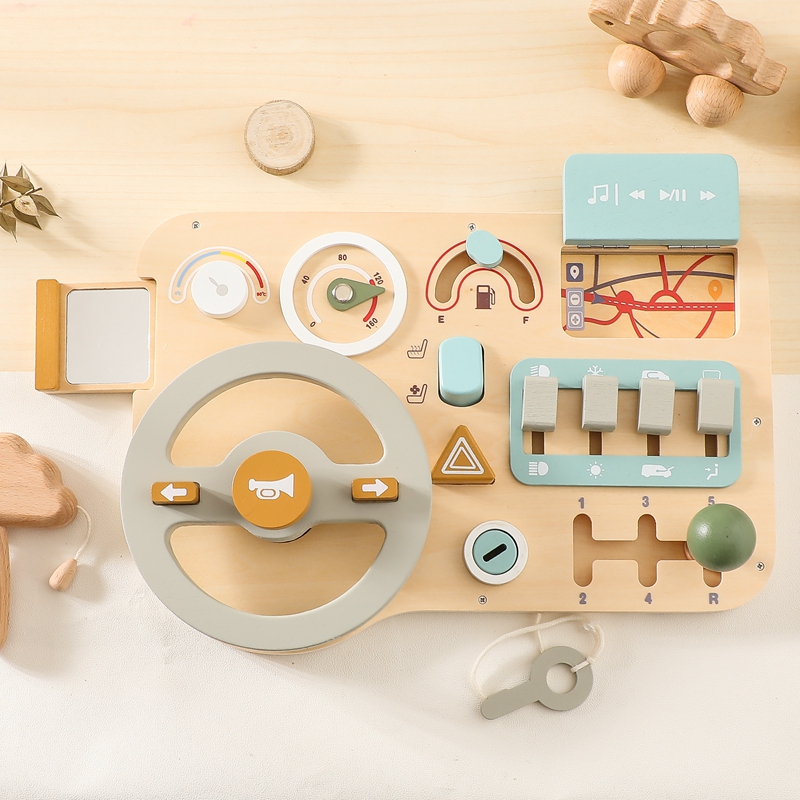 Board Game Idea - 子供向けモンテッソーリおもちゃ 車型ビジーボード 赤ちゃん用木製教材 アクティビティビジーボードゲーム 赤ちゃんの発達のための知育玩具ギフト