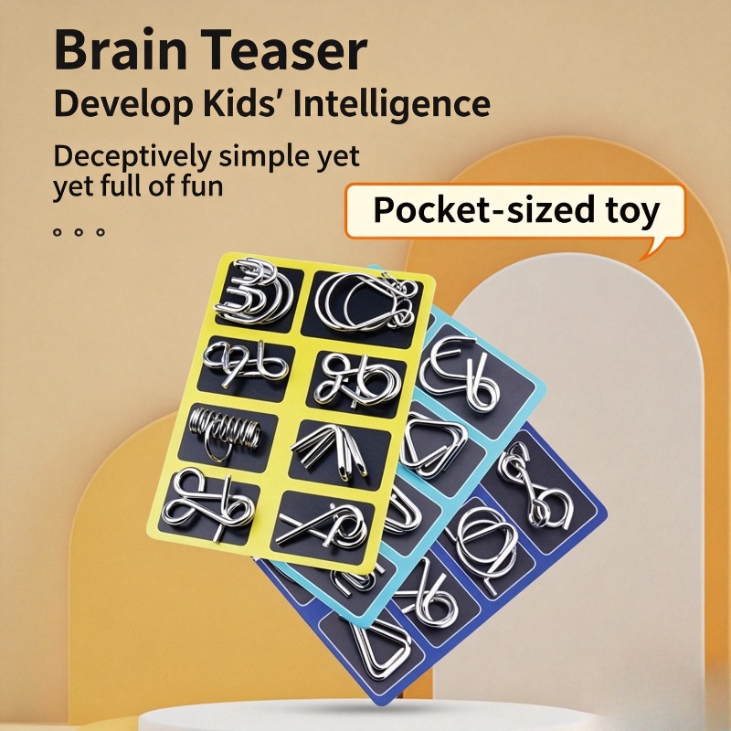 Board Game Idea - 8ピースメタルパズルセット クラシックな頭の体操 インターロッキング解錠ゲーム ストレス解消 知育玩具 大人