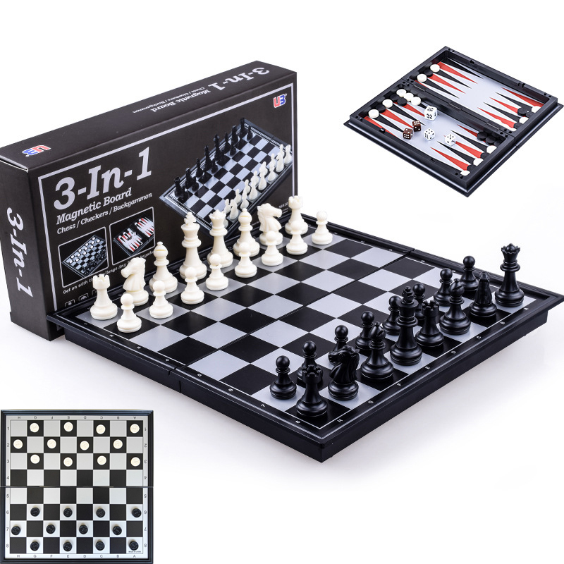 Board Game Vantage - 折りたたみ式磁気チェス 25CM チェッカー バックギャモン ゲームボード 3-in-1