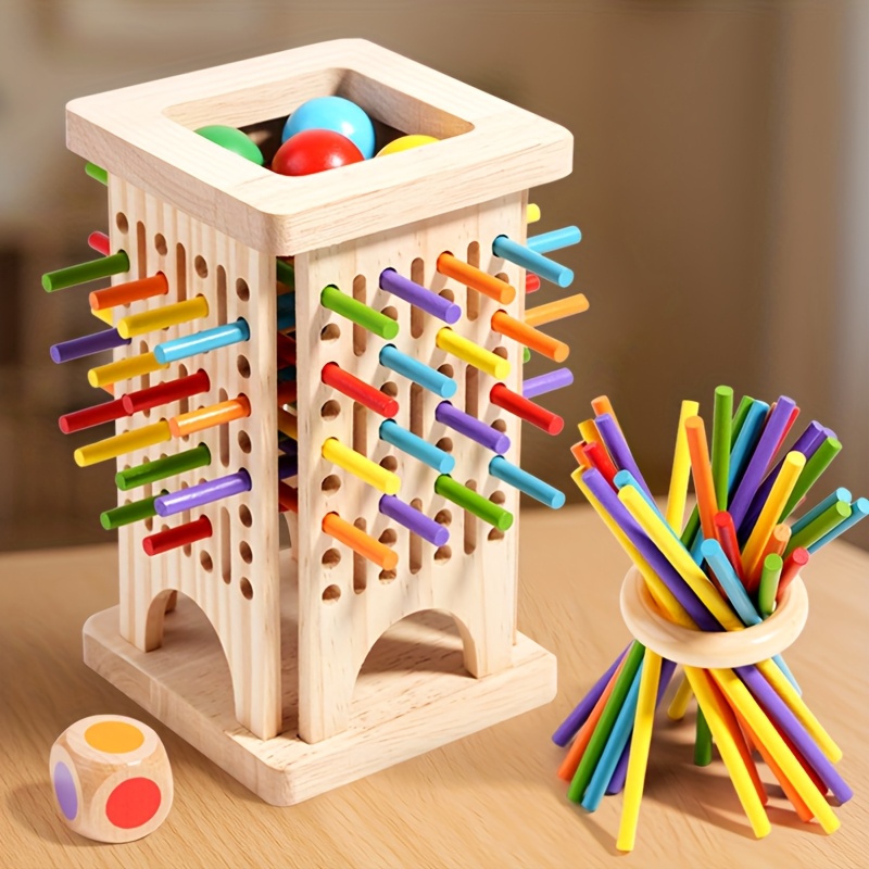 Board Game Idea - モンテッソーリ木製ボードゲーム カラフルなスティック サイコロゲーム 数学学習おもちゃ 細かい運動能力を養うおもちゃ 子供用