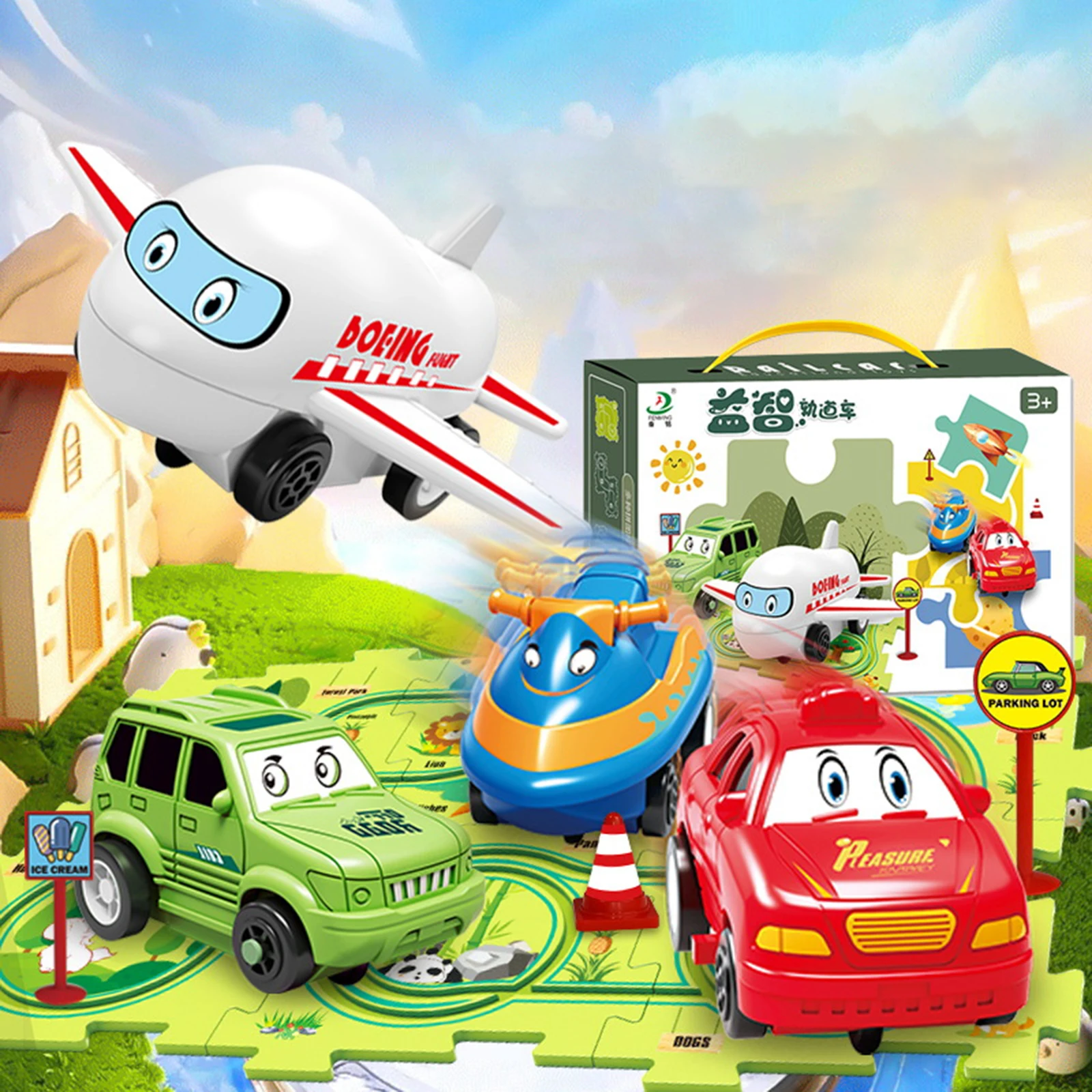 Board Game Race Track - モンテッソーリ子供用電動レールカーレーストラックプレイセットパズルおもちゃ運動能力ボードゲーム対象年齢3歳以上子供ギフト