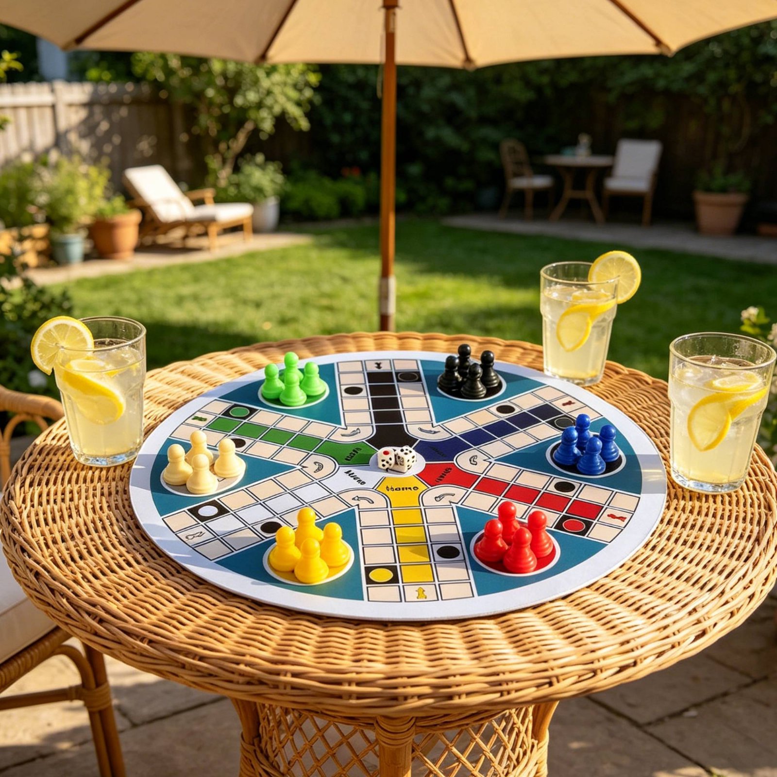 Board Game Ludo - ルードゲームセット 6人用 ラウンドフライングチェスボードゲーム ダイス付き ポータブルパルチーゼボードゲーム パーティー