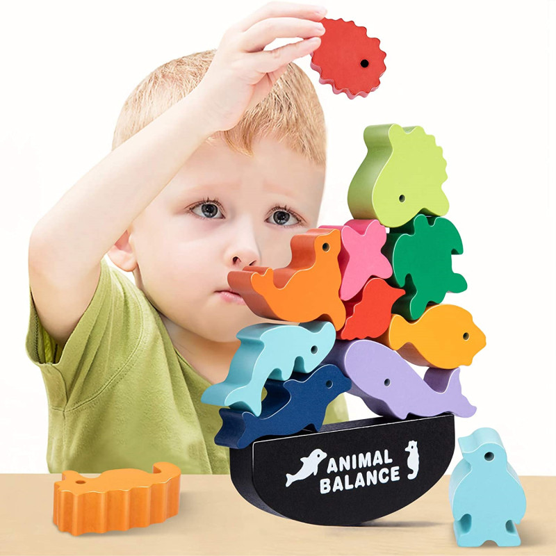 Board Game Idea - 子供のための木製モンテッソーリ教育バランスブロック,恐竜のおもちゃ,スタッキング,高いビルディングブロック,木のおもちゃ,新しい