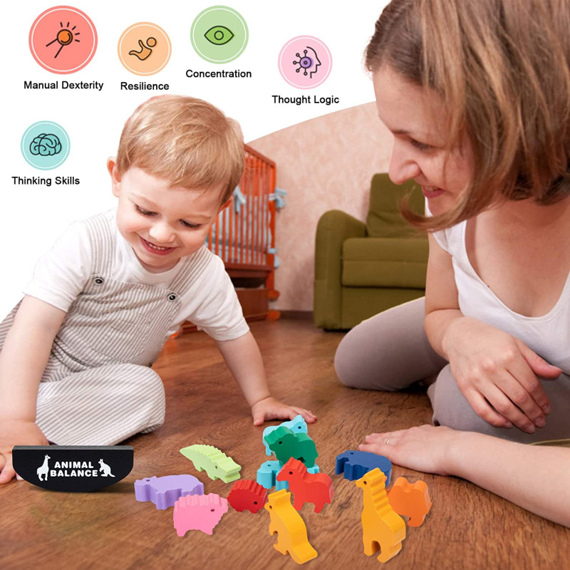 子供のための木製モンテッソーリ教育バランスブロック,恐竜のお - Board Game Idea のレビューと価格