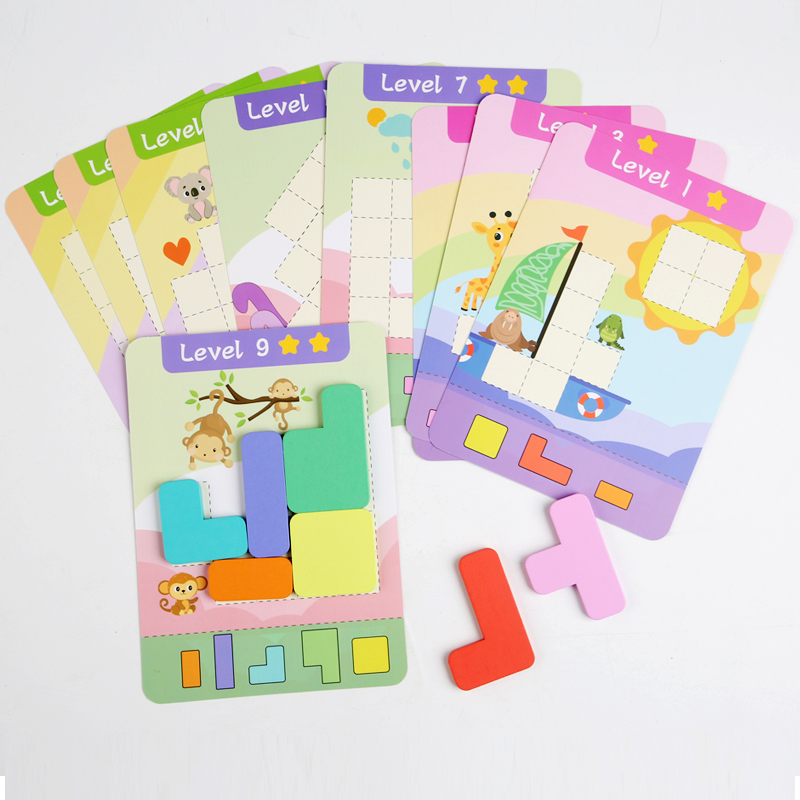 木製教育パズルおもちゃ、木製7色の積み木&9つの両面チャレン - Board Game Quiz のレビューと価格