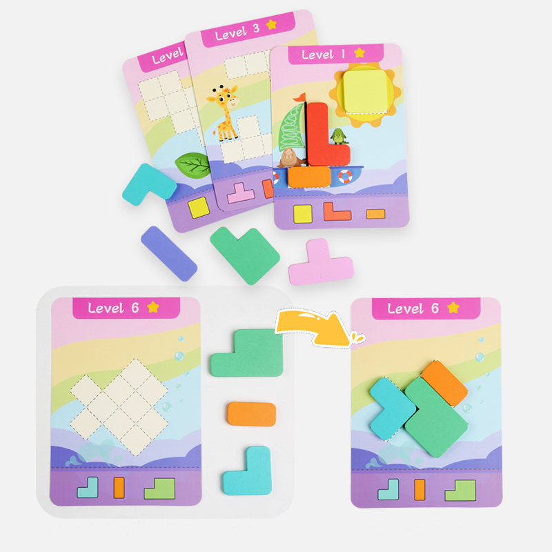 木製教育パズルおもちゃ、木製7色の積み木&9つの両面チャレン - Board Game Quiz のレビューと価格