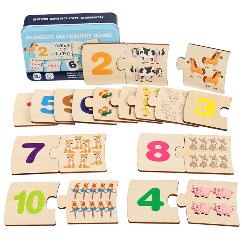 子供向け鉄箱ナンバー啓発ペアリング木製動物フードパズルボード - Board Game Idea のレビューと価格